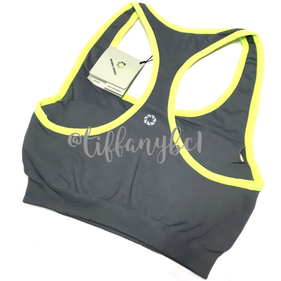 ❤️SOLD❤️ Rock Gray Neon Yellow Racerback Sport Bra - Picture 7 of 11